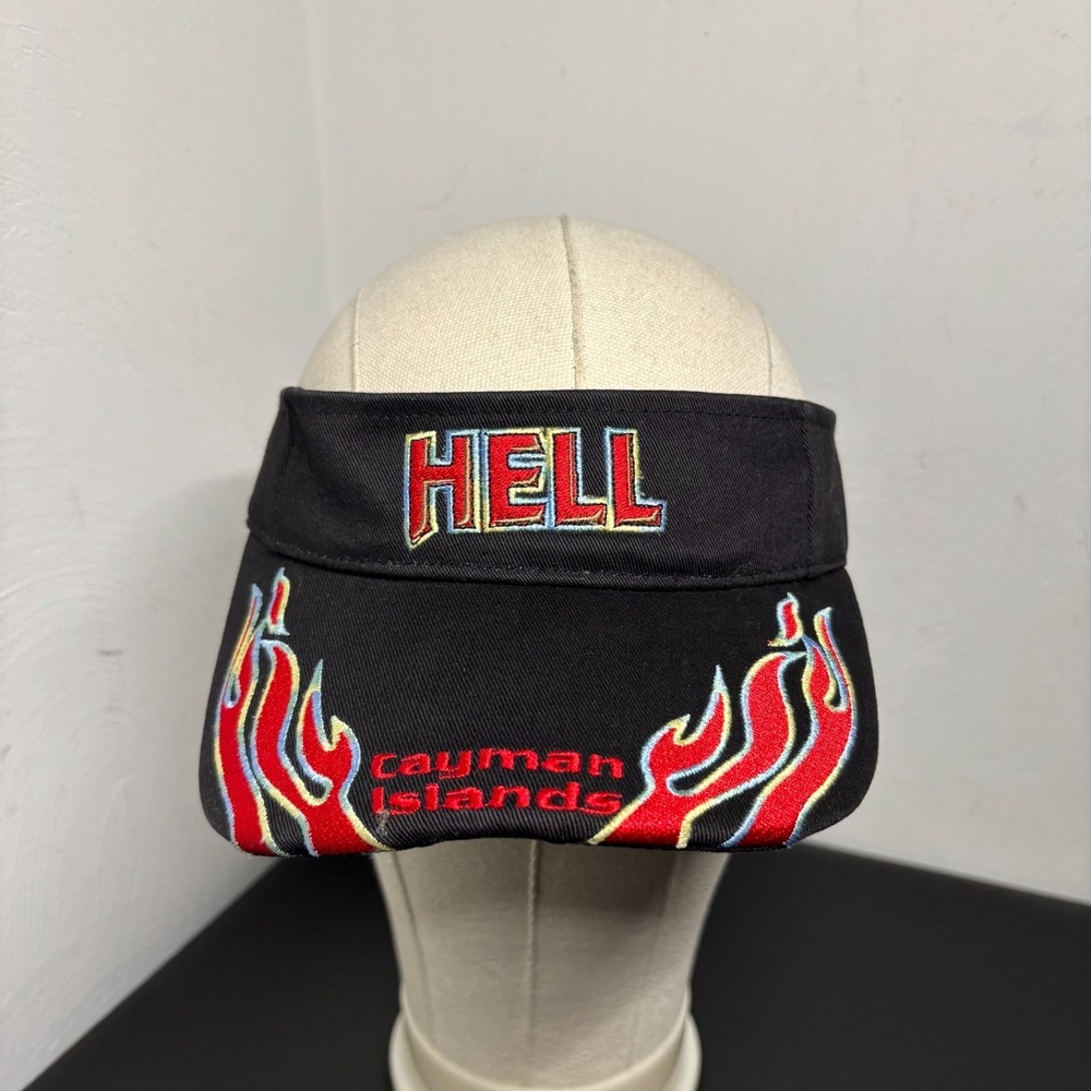 Hell Hat Visor CAYMAN ISLANDS HUMOR Red‎ Black Adjustable Flames Unisex Cotton